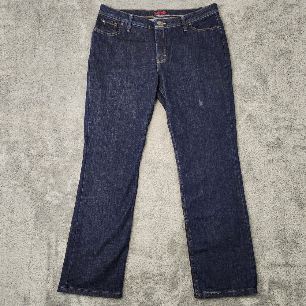 Wrangler Jeans Womens 14P Blue Straight Leg Dark Wash Stretch Denim 1ZS-G120-004